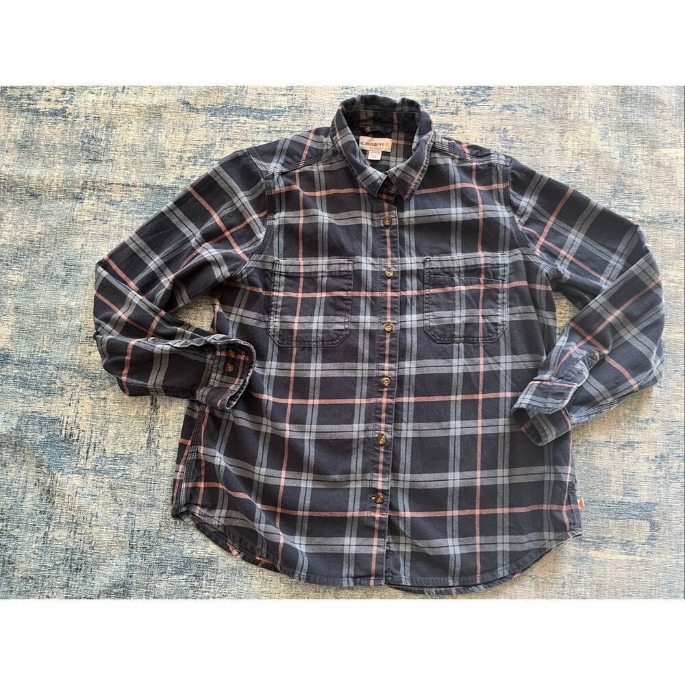 Carhartt Blue Pink Plaid Rugged Flex Hamilton Flannel Shirt Women's XL